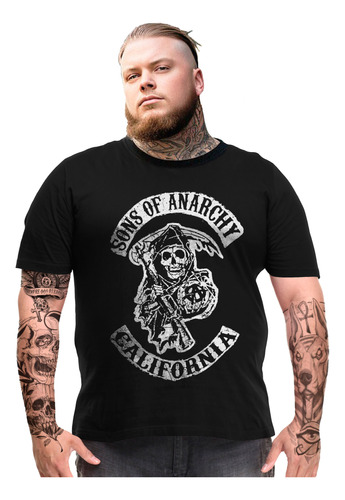 Camiseta Masculina Sons Of Anarchy Tam. Plus Size