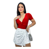 Body Bori Blusa Feminina Frente Trançada Manga Curta Decote