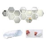 Pack 12 Espejos Adhesivos En Acrilico Hexagonal Decorativo