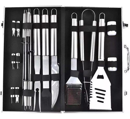 Set Parrilla Bbq 18 Piezas Kit Asados Con Maletin Parrillero