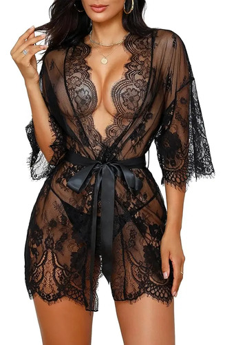 Bata Kimono De Encaje Mujer, Babydoll Transparente De Malla | Meses sin interés