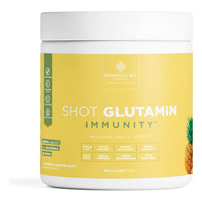 Shot Matinal Glutamina Personalize Pharma Abacaxi 150g Vitaminas Minerais Completo Immunity NAC Força Performance Concentrado Antioxidante 100% Natural Sem Açúcar 3g L-glutamina Própolis Vitamina C | Frete grátis