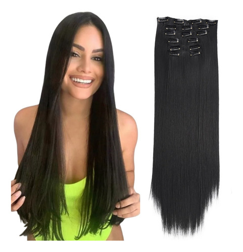 Extensiones Cabello Natural Clip Cortinas Recta 6 Piezas