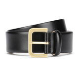 Cinturón De Piel Italiana Con Hebilla Grabada Color Negro Diseño De La Tela Liso Talla 85.0