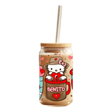 Vaso Lata Con Tapa De Bamboo Y Bombilla Hello Kitty - Benito