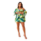 Conjunto Kimono 3 Peças Feminino Verão Estampado