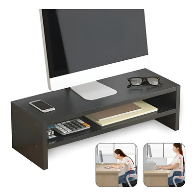 Soporte De Madera Para Monitor De Ordenador De 2 Niveles Negro