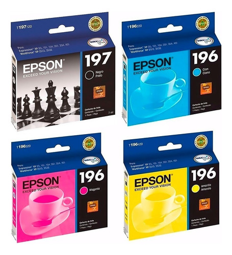 Combo Epson 197 Negro + 196 Colores Original