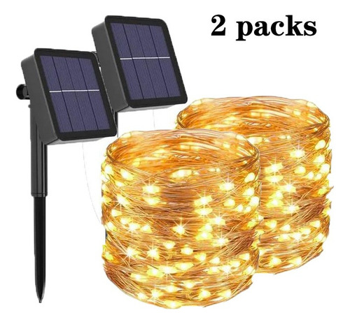 2 Paquetes 300 Led Solar Luz Tira De Luz Impermeable Cobre