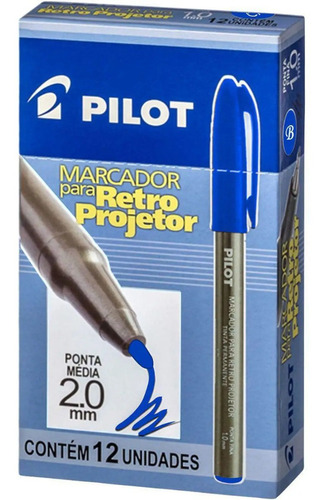 Caneta Marcador Permanente Retroprojetor Azul 2.0 Pilot C/12