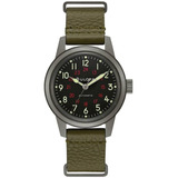 Reloj Bulova Hombre Automatico Clasico 98a255 Color De La Malla Verde Militar Color Del Bisel Plateado Color Del Fondo Negro