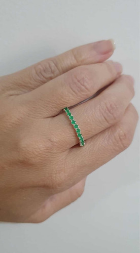 Anel Riviera Regulavel Com Zirconia Verde Banhado Prata 