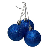 Kit 24 Bolas Com Glitter De Natal Azul 6cm Decoração