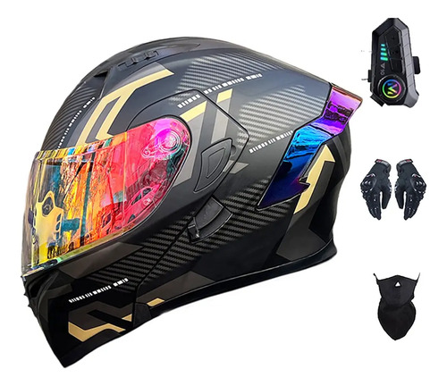 Casco Moto Plegable Certificado Dot,con Bluetooth Y Guantes