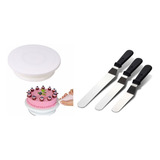 Kit Reposteria Plato Giratorio + 3 Espatulas Escalon Acero 