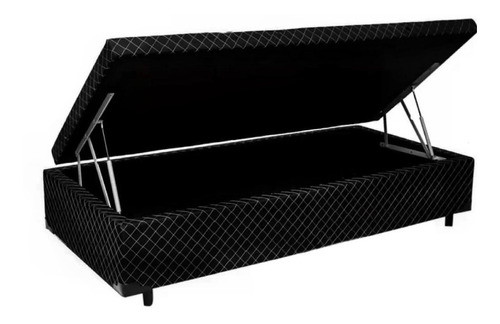 Cama Baú Solteiro Universal Matelado Preto 78x188