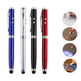 Apuntador Laser Pluma Touch Stylus Luz Led 4 En 1 Full Láser Azul