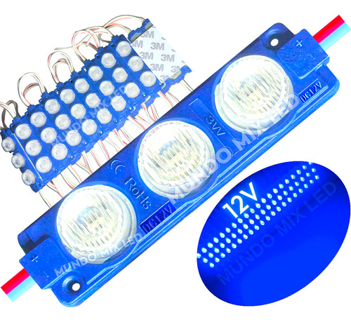 20pçs Módulo Led 3-leds 3030 12v 3w Azul Royal Mega Lente