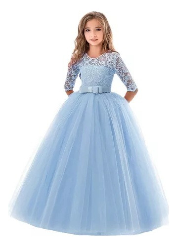 Vestido De Princesa Para Niños Con Estampado Hueco De Encaje