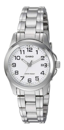 Reloj Casio Mujer Ltp1215a Análogo + Indicador De Fecha Color De La Correa Plateado Color Del Bisel Plateado Color Del Fondo Blanco