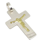 Dije Cruz Con Cristo - Plata Y Oro - 28mm - Grabado  - Cr4j