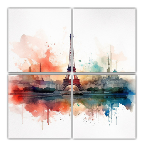 120x120cm Cuadro Decorativo París Con Torre Eiffel En Acuar