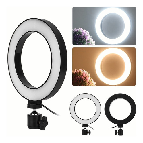 Aro De Luz Led 26cm Con Trípode Extensor Para Mesa Tik Tok Color De La Estructura Negro Color De La Luz Blanco Frío