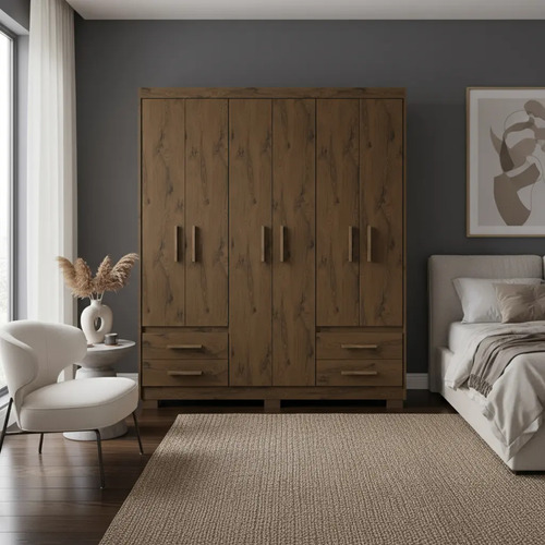 Armário Para Quarto De Casal Com 6 Portas 4 Gaveta 1,56 Pry | Parcelamento sem juros