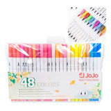 Caneta Brush Pen Duas Pontas Dual Tip Kit 48 Cores Fineliner