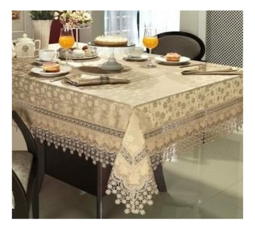 Toalha De Mesa Bordada Meio E Pontas 6 Lugares 170x220