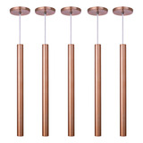 Kit 7 Pendente Tubo Rose Gold 50cm Cabo Cristal Led Quente Iluminar Ambiente
