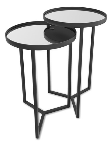 Conjunto Mesa Lateral Steel Glass Com Espelho Preto