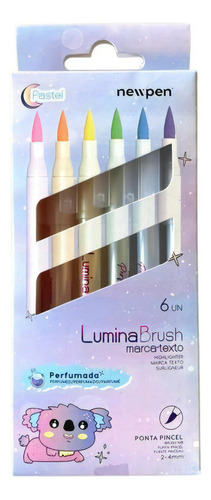 New Pen Marca Texto Lumina Brush Perfumada 6un Pastel 2-4mm