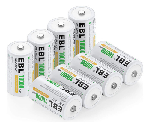Paquete De 8 Baterias Recargables Ni-mh D De 10000 Mah