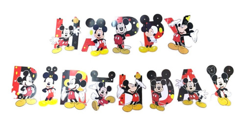 1 Letrero Happy Birthday Para Fiesta Con Diseño Mickey Mouse