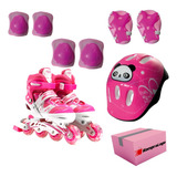 Patins Infantil Menina Rosa Zippy Barato Kit De Proteção Led