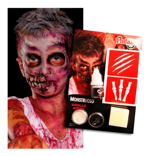 Kits Maquillaje Artistico Zombie Stencil + Sangre Halloween 