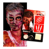 Kits Maquillaje Artistico Zombie Stencil + Sangre Halloween 