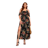 Maxi Vestido Hombros Escotados Estampado Floral Abertura