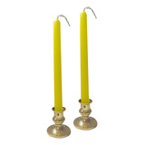 2 Pack Vela Amarilla Larga 25.5cm Con Candelabro Dorado