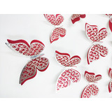 Mariposas Decorativas 3d Papel Pared Plateado Rojo