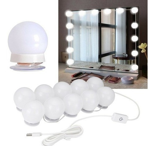 Kit 10 Focos Led Luz Espejo Usb Maquillaje Estilo Hollywood