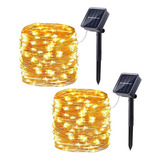 2 Piezas 20 M Tira De Alambre Led Hadas Luz Solar Powered