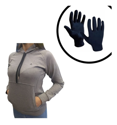 Buzo Gris Mujer Algodon + Guantes Termicos - Bumual