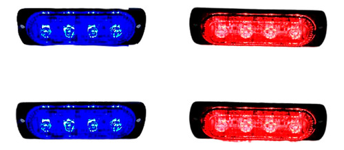 Kit Strobo Led Sinalizador Policia Vermelho + Azul C 4 + Con
