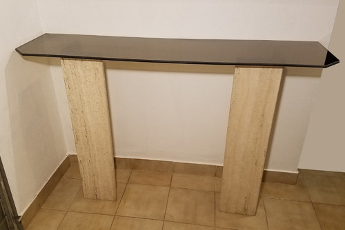 Mesa Recibidor Dressoire Vidrio Y Mármol Travertino