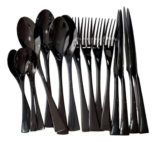 Faqueiro De Luxo Talheres De Inox Longo Preto Liso 16pc