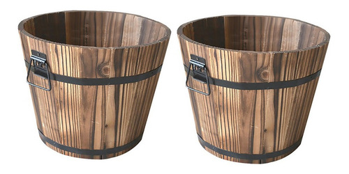 2 Cubos De Madera Con Forma De Barril, Maceteros Y Jardinera