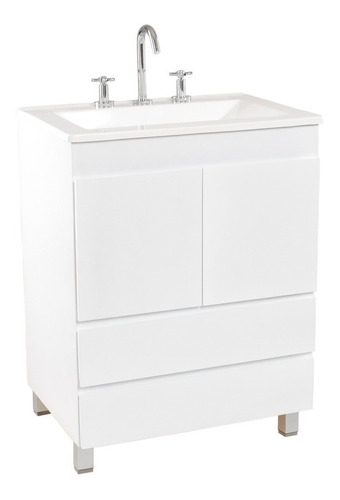 Mueble Para Baño Eka Sanitarios Bariloche Con Mesada De 60cm De Ancho, 80cm De Alto Y 46cm De Profundidad Con Bacha Y Mueble Color Blanco Con Tres Agujeros Para Grifería