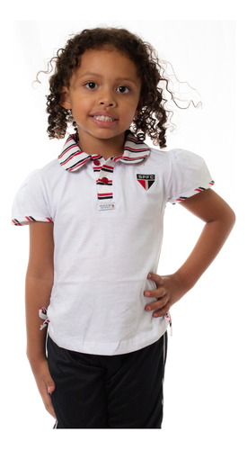 Camisa Polo Infantil São Paulo Branca Feminina Oficial